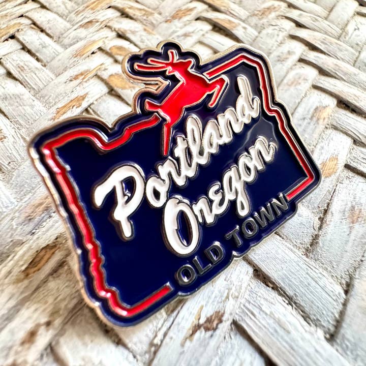 Little Bay Root - Wholesale Lapel Pin/Button - White Stag Sign Portland Oregon | Enamel Lapel Pin