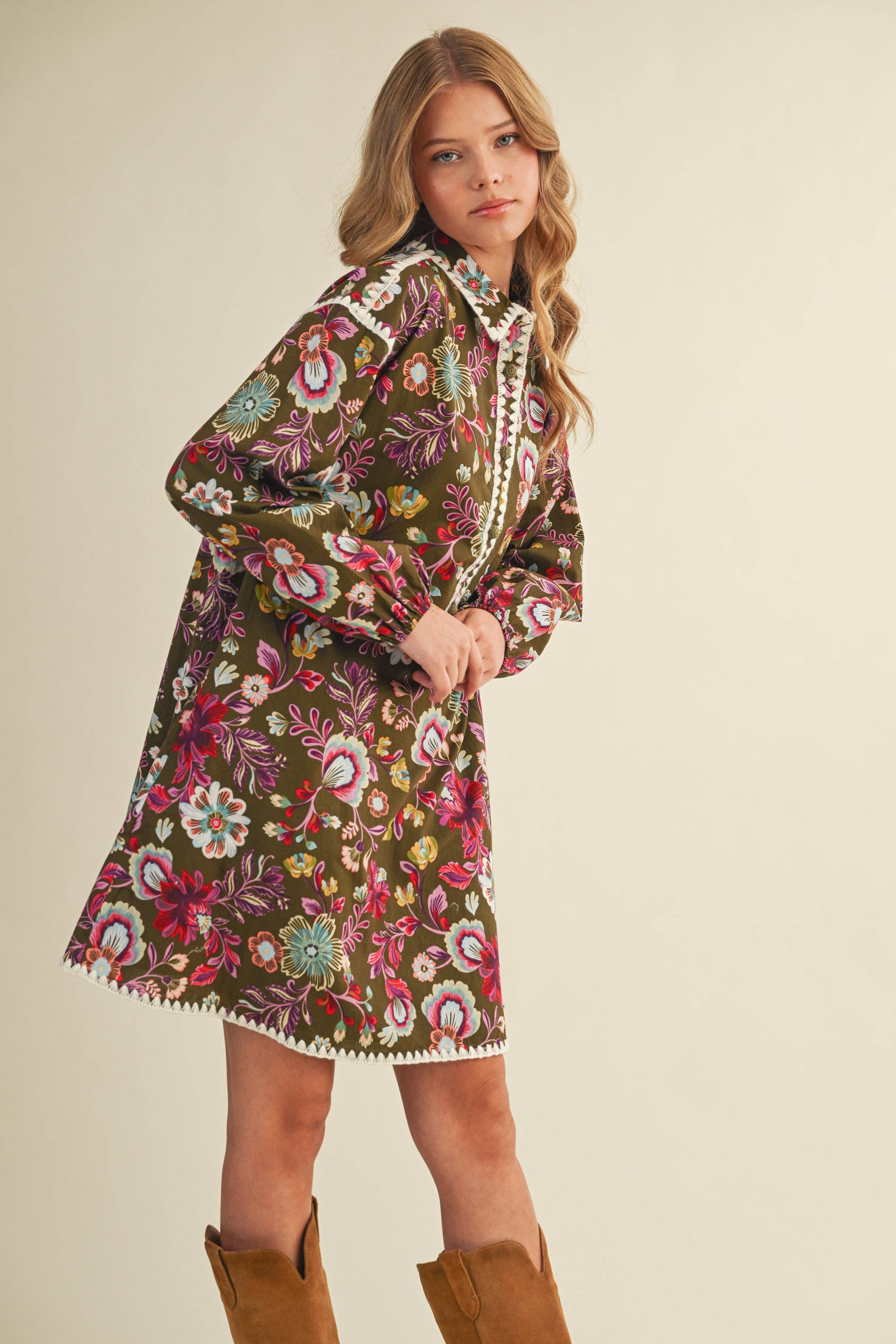 &MERCI - Wholesale Dress - Women's - EXCLUSIVE PRINT BLANKET STITCH BUTTONED MINI DRESS MDR42980