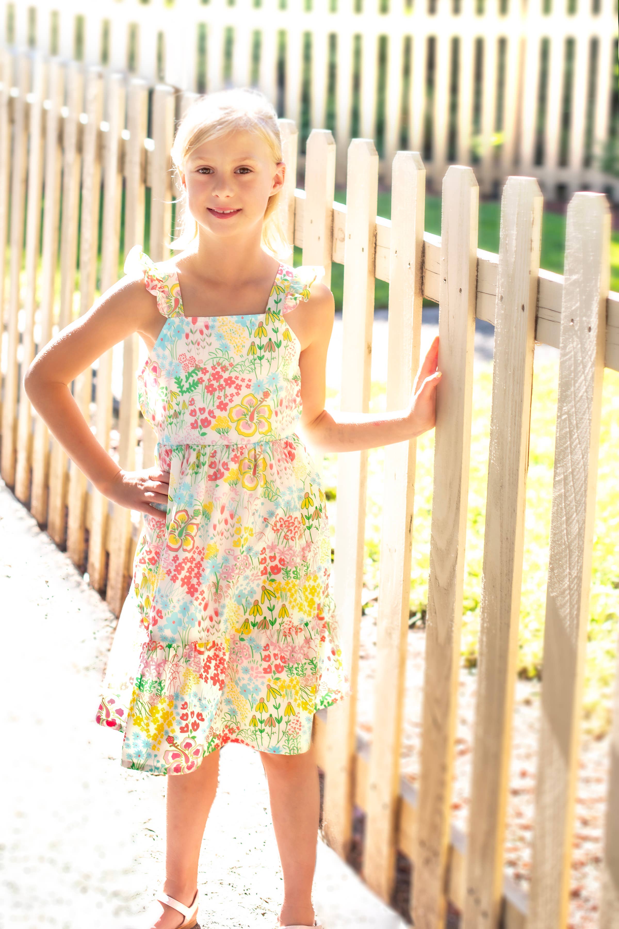 Minna - Wholesale Dress - Kids -  Flutter Sleeve Sun Dress - Magical Sunny Meadow Florals25