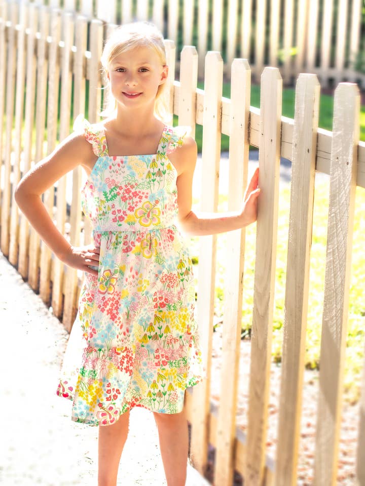 Minna - Wholesale Dress - Kids - Flutter Sleeve Sun Dress - Magical Sunny Meadow Florals25