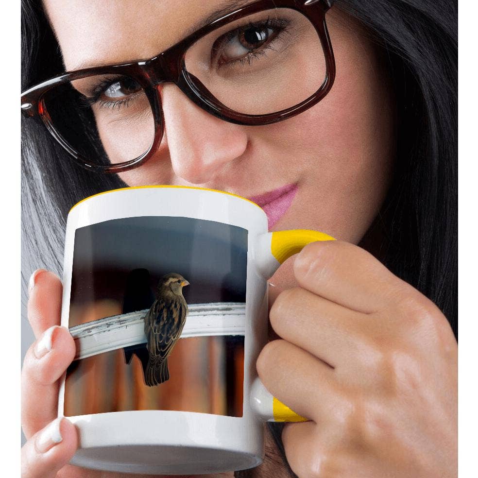 3dRose - Wholesale Koffiemok - 3dRose, Alerte Mus op een Glazen Raam met Schaduw van Klein Vogeltje, Mok1