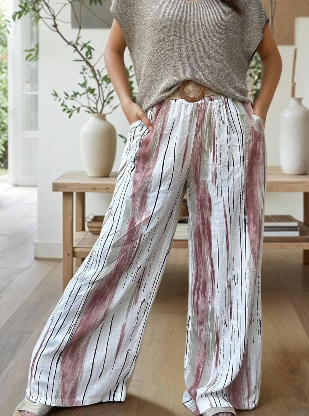 ZAFA PARIS - Wholesale Pants – Women's - 15F10P59-Viscose trousers, straight cut, with bohemian print6