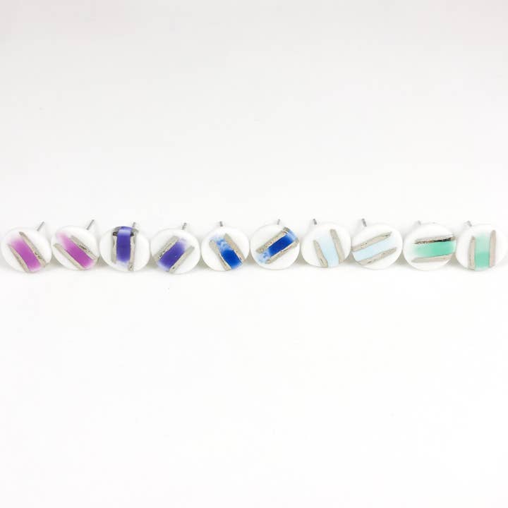 colorful brushed round studs - white gold for wholesale by Remnant Studios