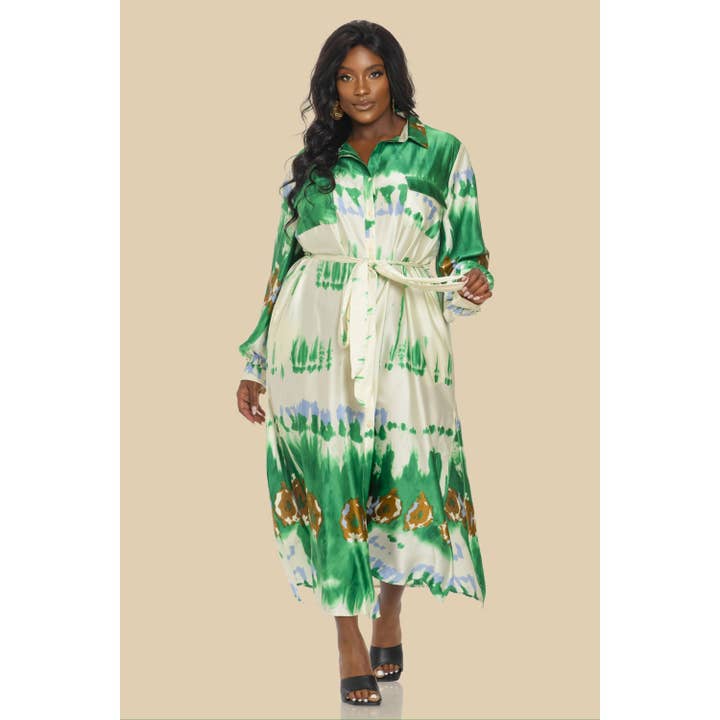 MAXI ABITO CHEMISIER CON CINTURA E SPACCO FRONTALE CON BOTTONI per la vendita all'ingrosso da parte di The Sang