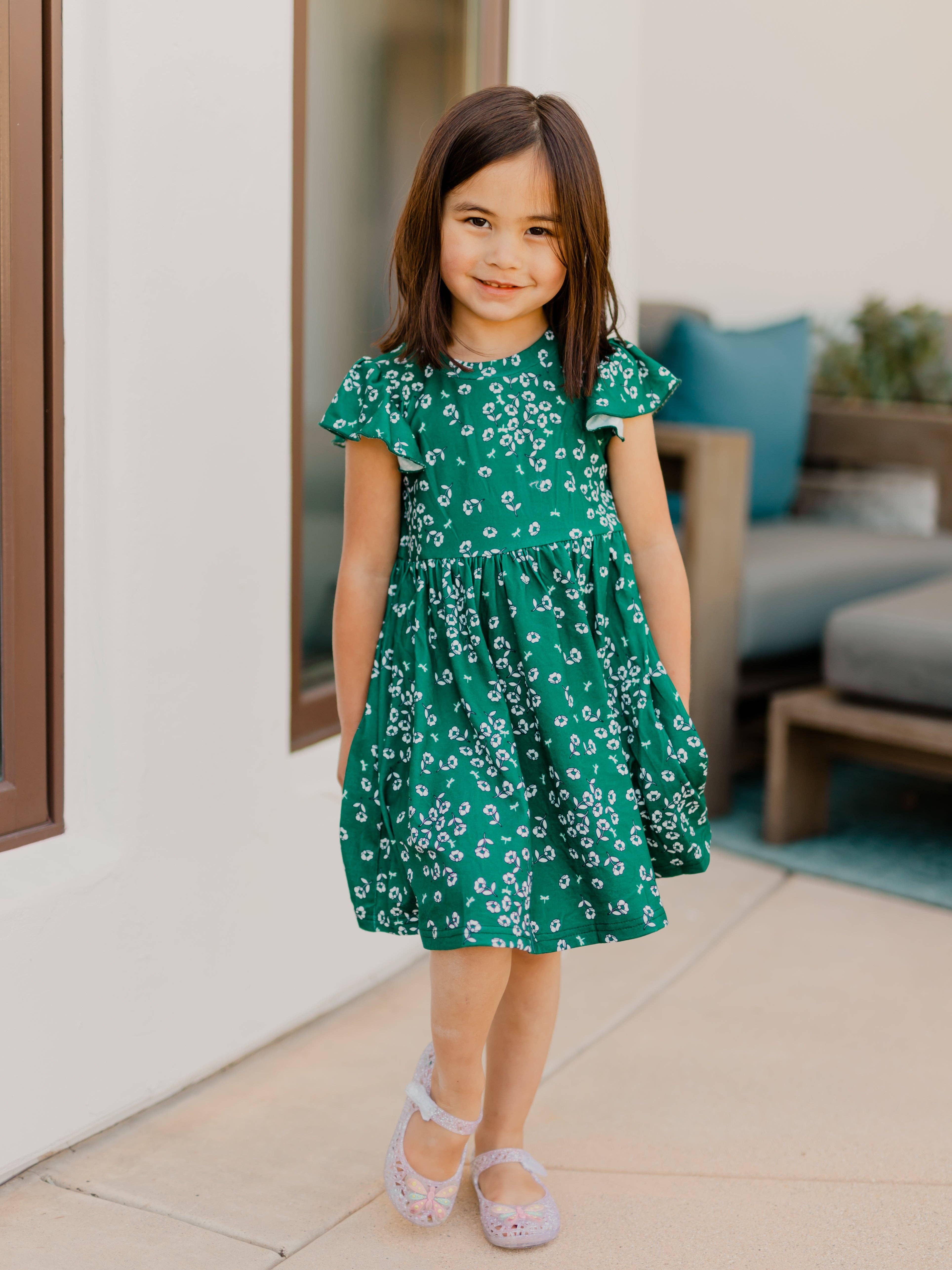 Tickled Teal - Wholesale Dress - Kids - Ruffle Sleeve Little Girls Dress8