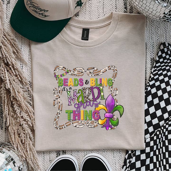 Perles et paillettes, c'est une affaire de Mardi Gras DTF Transfer – Colo pour la vente par Nashville Design House