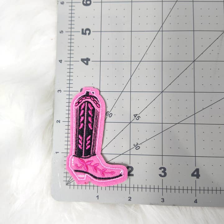 Scratch Decor - Wholesale Patch - Pink and Black Cowgirl Boot Felt Embroidery Iron On Patch1
