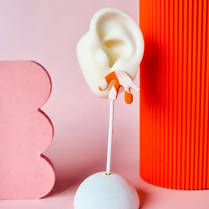 Mono - Vendita all'ingrosso Orecchini pendenti - Orecchini fatti a mano in argilla polimerica a forma organica arancione e rosa.14