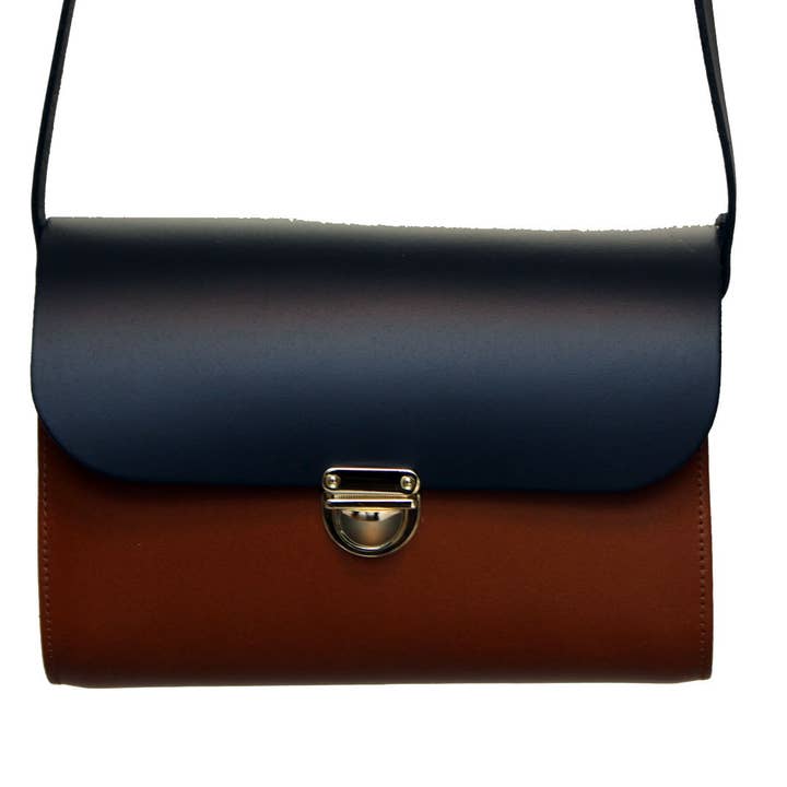 A to Z Leather – wholesale Satchel – Women's – Navy and Tan Leather Satchel - Leilani5