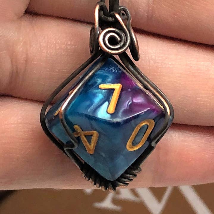 Handmade by Marlayna - Wholesale Pendant/charm necklace - Wire Wrapped Gaming Dice Pendant- Random Color/Pattern, DnD Necklace2