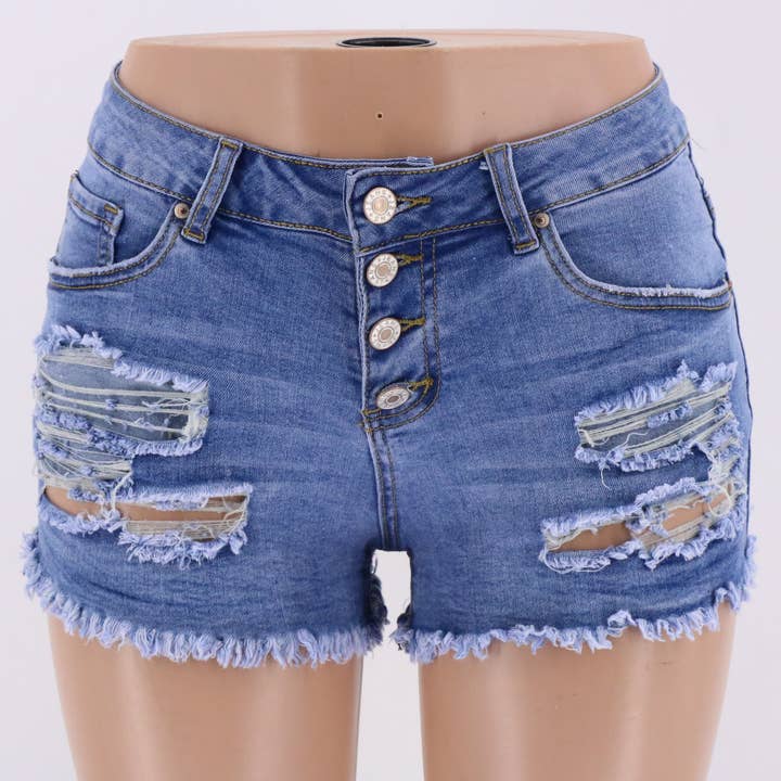 Lighter Blue New Slim Washed Women's Denim Hole Shorts for wholesale on Faire