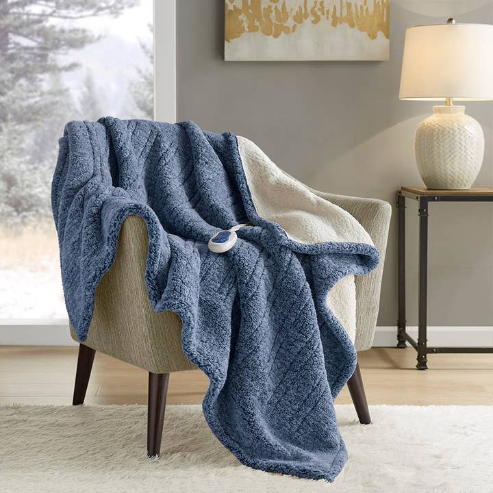 Marbled Sherpa Heated Throw, Blue for wholesale by Olliix