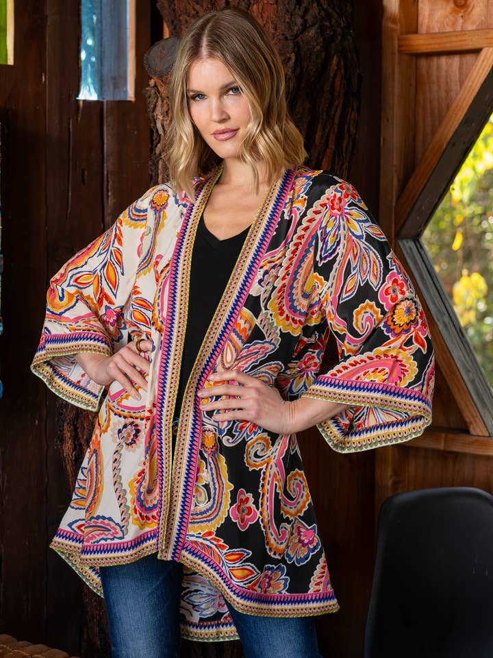 Paisley Mantra Kimono mit offener Vorderseite für den Großhandel von Tolani