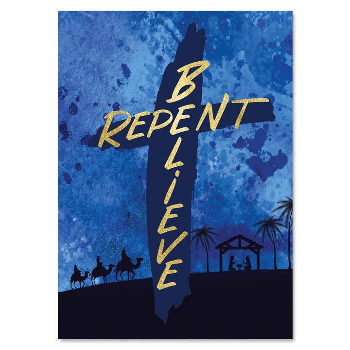 African American Expressions - Wholesale Christmas Card - C994 Repent/Believe Nativity Silhouette Christmas Card