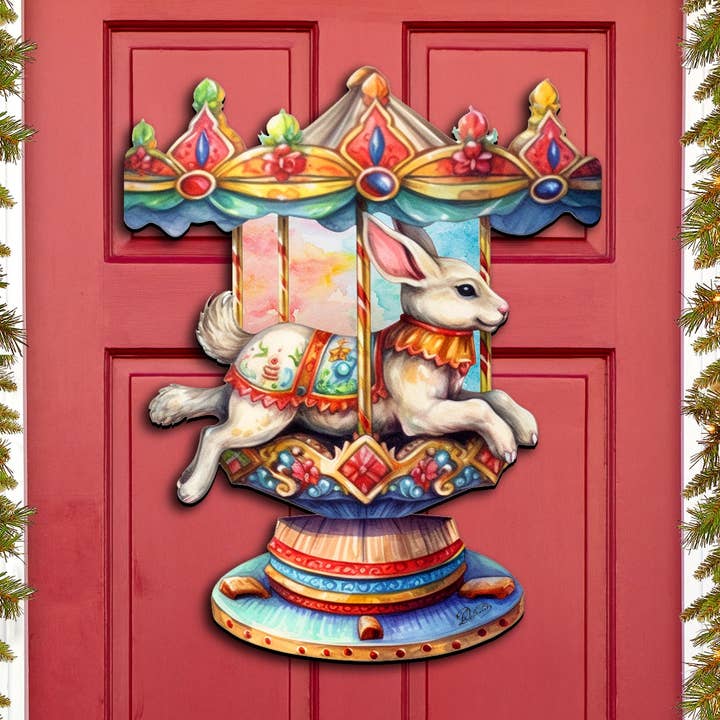 Carousel Bunny Holiday Door Decor | Christmas Décor for wholesale by Designocracy