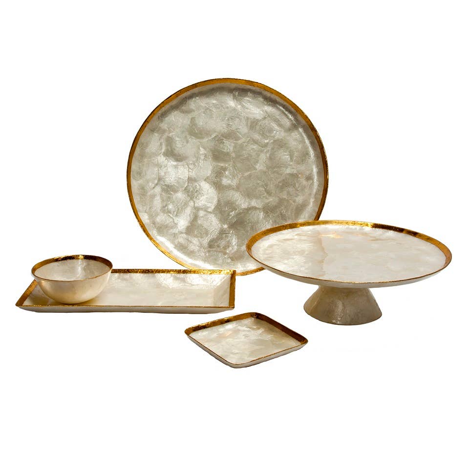 Dekorasyon Gifts  Decor – wholesale Decorative plate/dish/bowl – 5" Capiz Square Plate w/Gold Trim (Natural/Gold)1