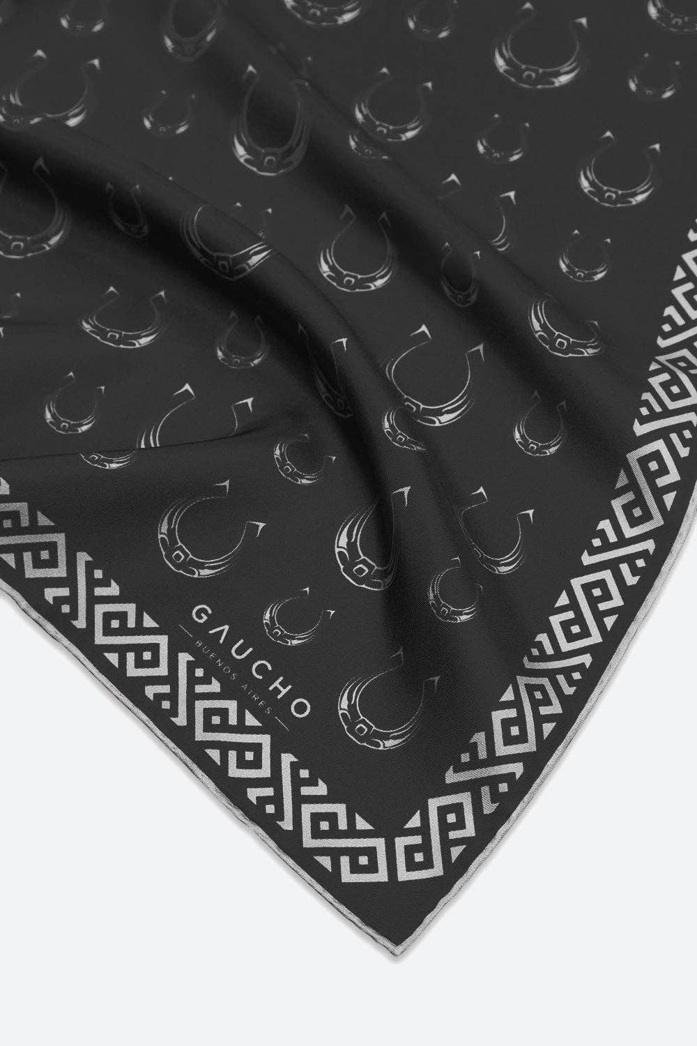 Gaucho Buenos Aires - Wholesale Pocket Square - Men's - Silk Herradura Pocket Square in Black2