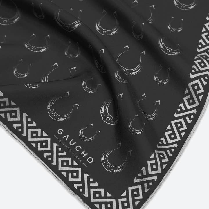 Gaucho Buenos Aires - Wholesale Pocket Square - Men's - Silk Herradura Pocket Square in Black2
