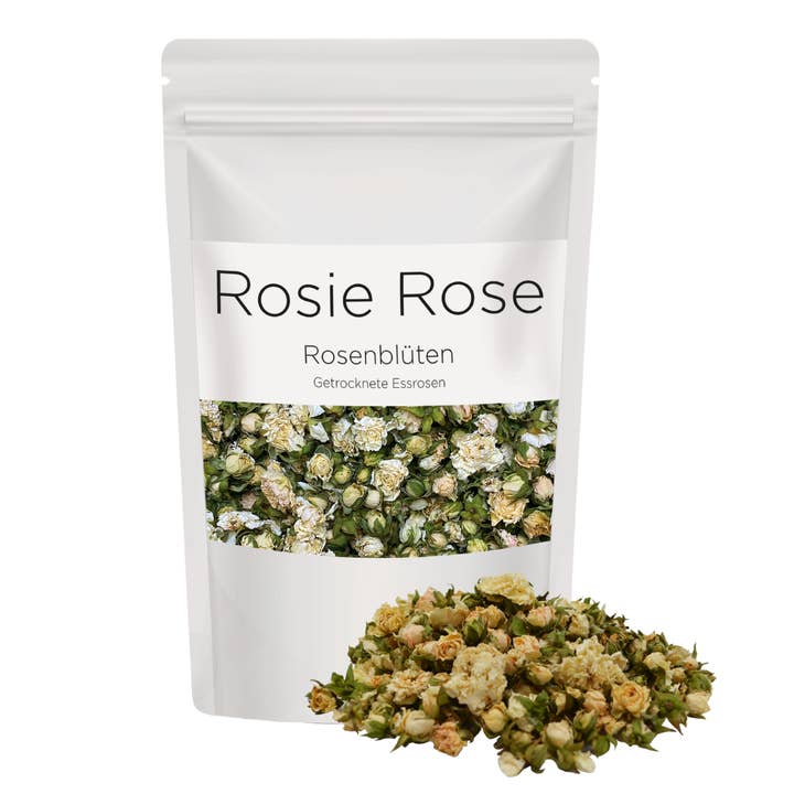 ROSIE ROSE – Engroshandel Tørrede/dehydrerede grøntsager – Dekorative rosenblade i 7 farver - 50 g | Spiselig, topping