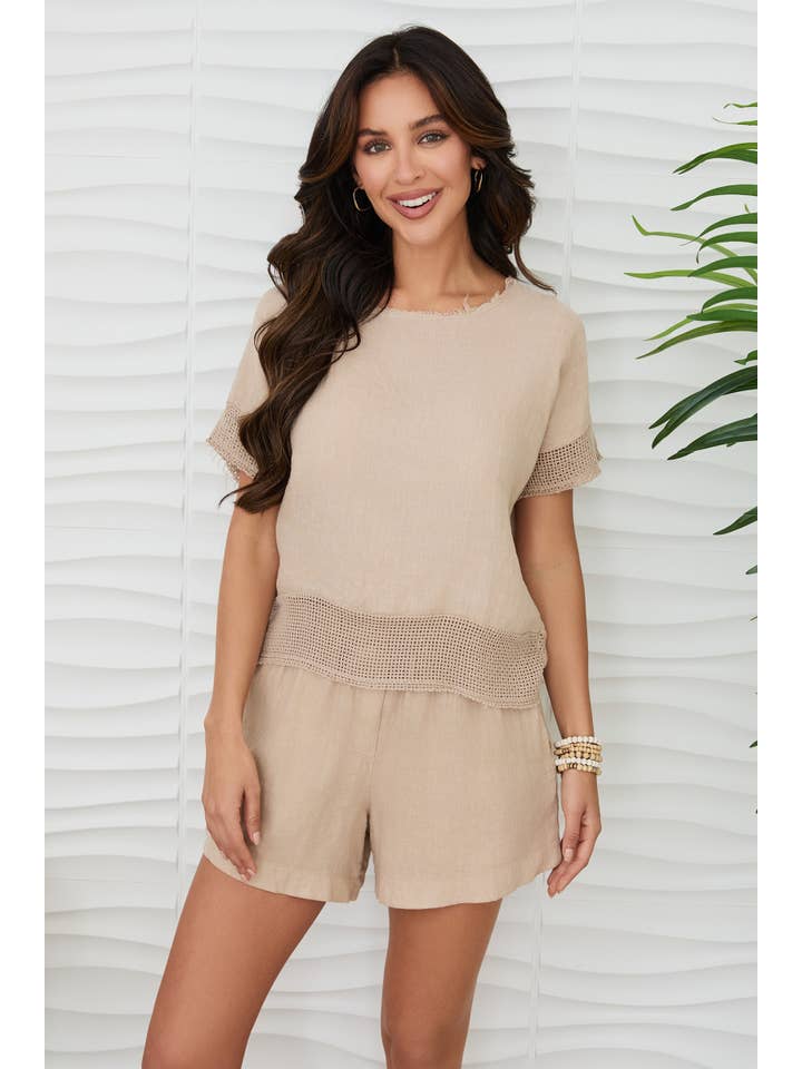 MILIO MILANO - Wholesale Blouse - Women's - MESH SLEEVE/HEM CREW NECK LINEN TOP (13996/155023)8