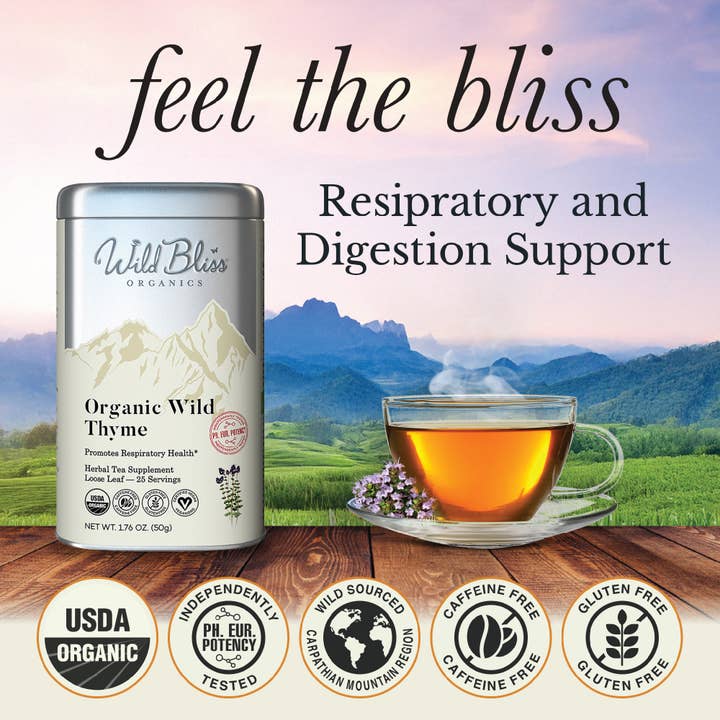 Wild Bliss - Wholesale Loose Tea - Organic Wild Thyme Wellness Tea - Loose Leaf, 25 Servings2