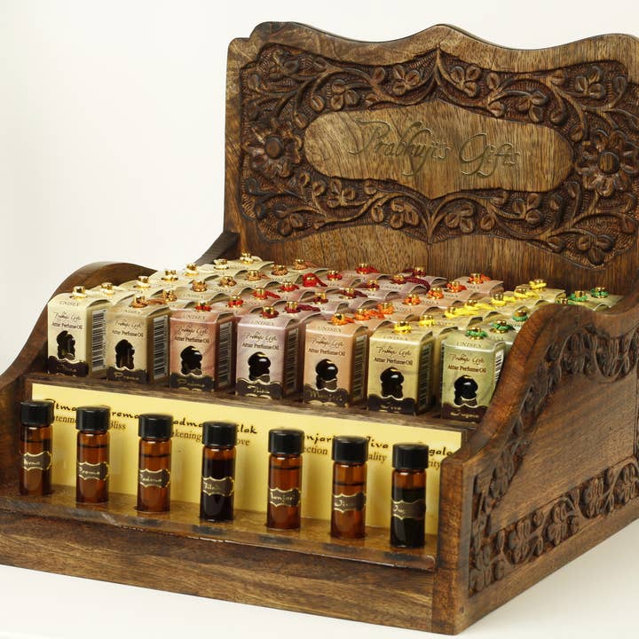 Prabhuji's Gifts – wholesale Retailer display – Beauty & wellness – Display Decorated Rack - Perfume Attar Oils Rack for 56 Tass