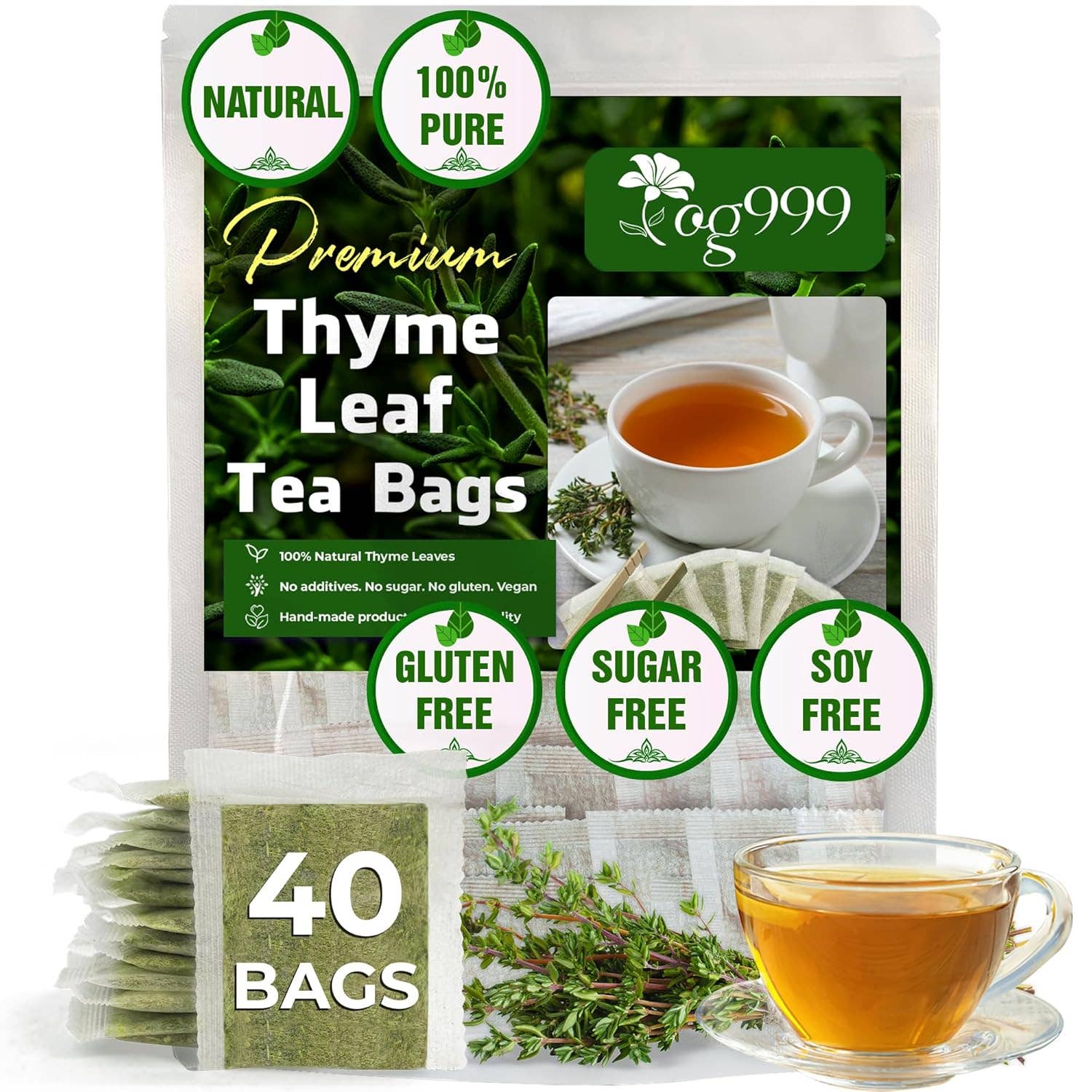 Naomi's Happy Place Shop - Wholesale Tea Bags - Premium 40 Thyme Leaf Tea Bags, 100% Natural & Pure, Loose Leaf Herbal Tea.0