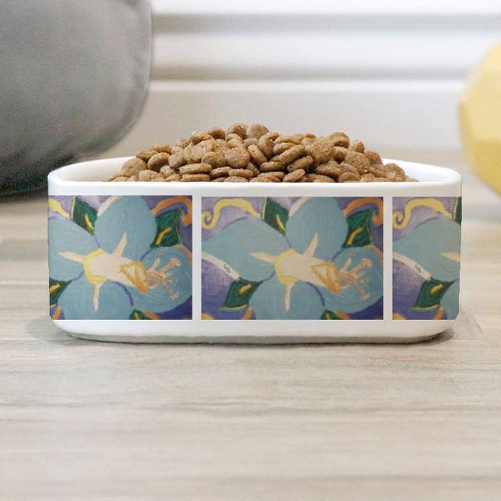 Blue Magnolia Ceramic Pet Bowl for wholesale by NOLAs Finest Pet Care llc