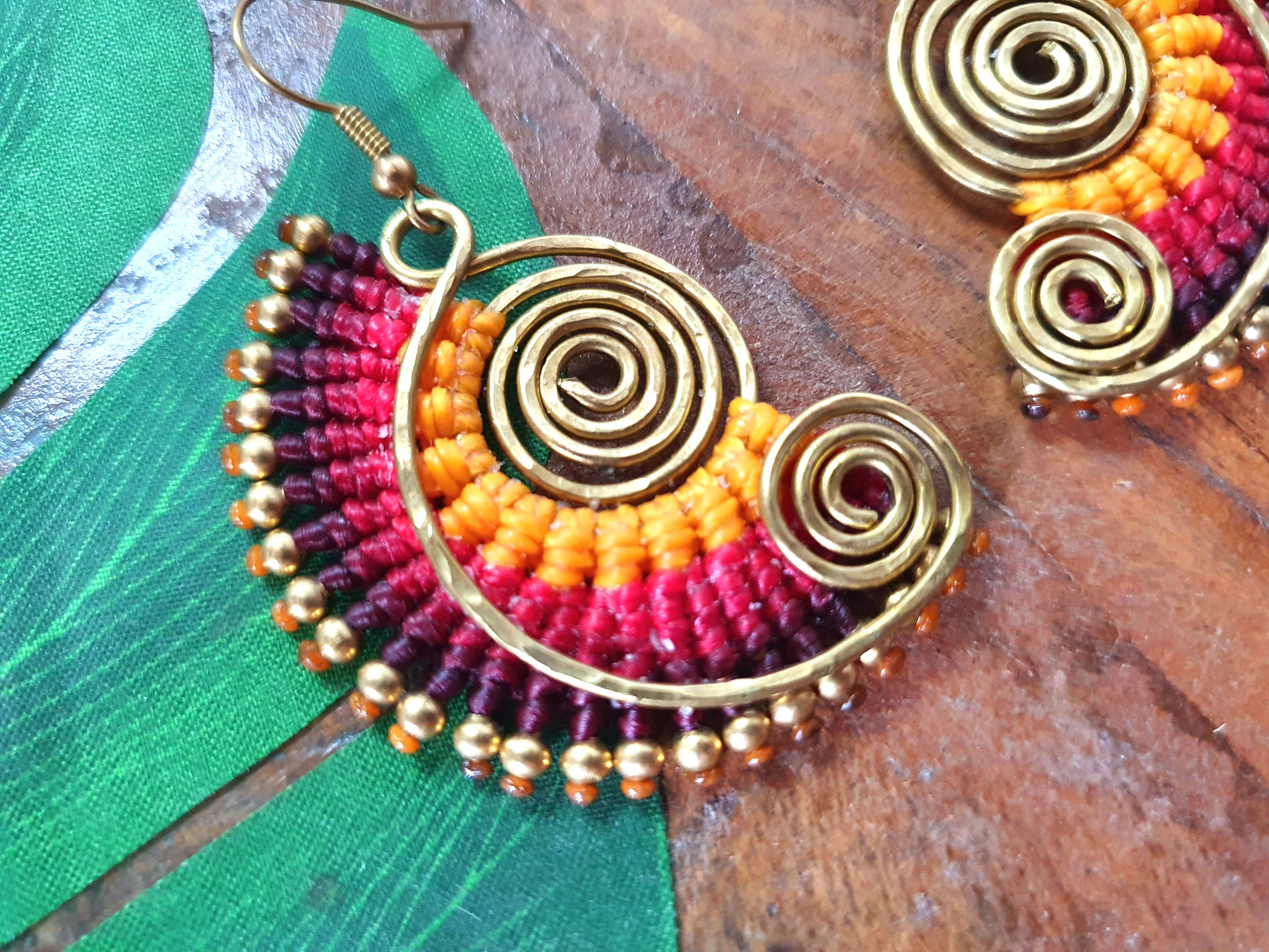 Jasper Rocks - Wholesale Dangle Earrings - Sunset spiral macrame boho earrings2
