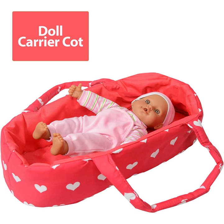 The New York Doll Collection - Wholesale Doll Stroller - Kids - Heart Printed Doll Bassinet Stroller with Travel Carry Bag1