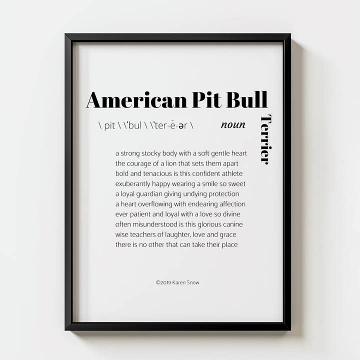 Pit Bull Dog Poetry Print, 8x10 Art Print for wholesale by Quill & Keepsake