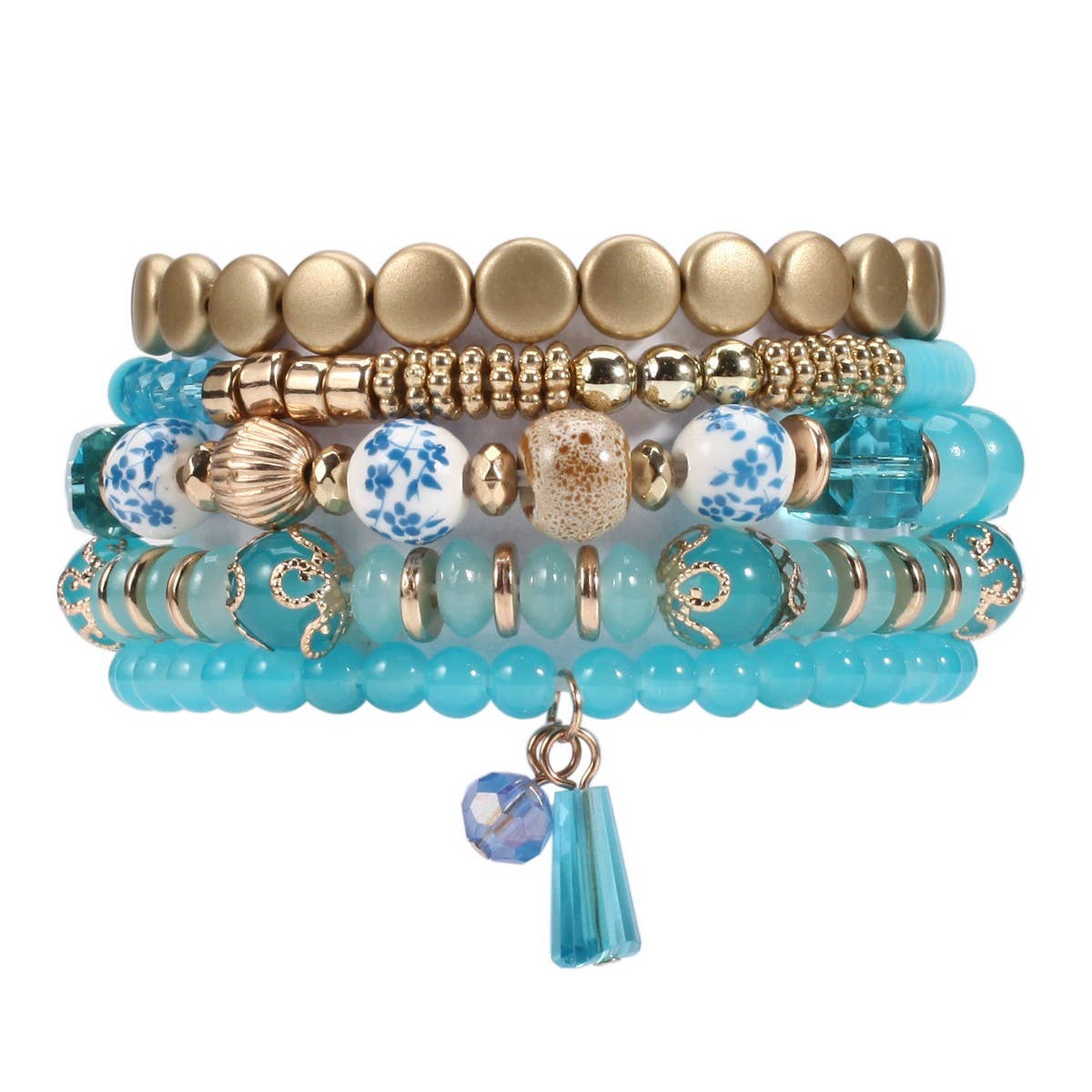 NINEXIS - Vente Parures de bijoux - CWAJE05695_BRACELET ÉLASTIQUE MULTICOUCHE AVEC PENDENTIF CRISTAL BOHO6