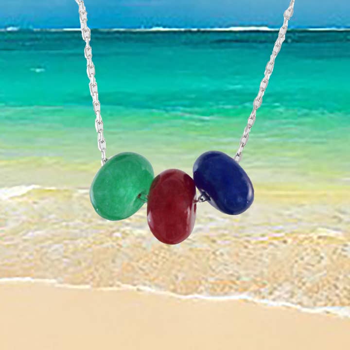 Genuine Emerald Ruby Sapphire Necklace in Adjustable Sterling Silver Chain, N9531 - Paradise Treasures Jewelry for wholesale by Paradise Treasures Jewelry