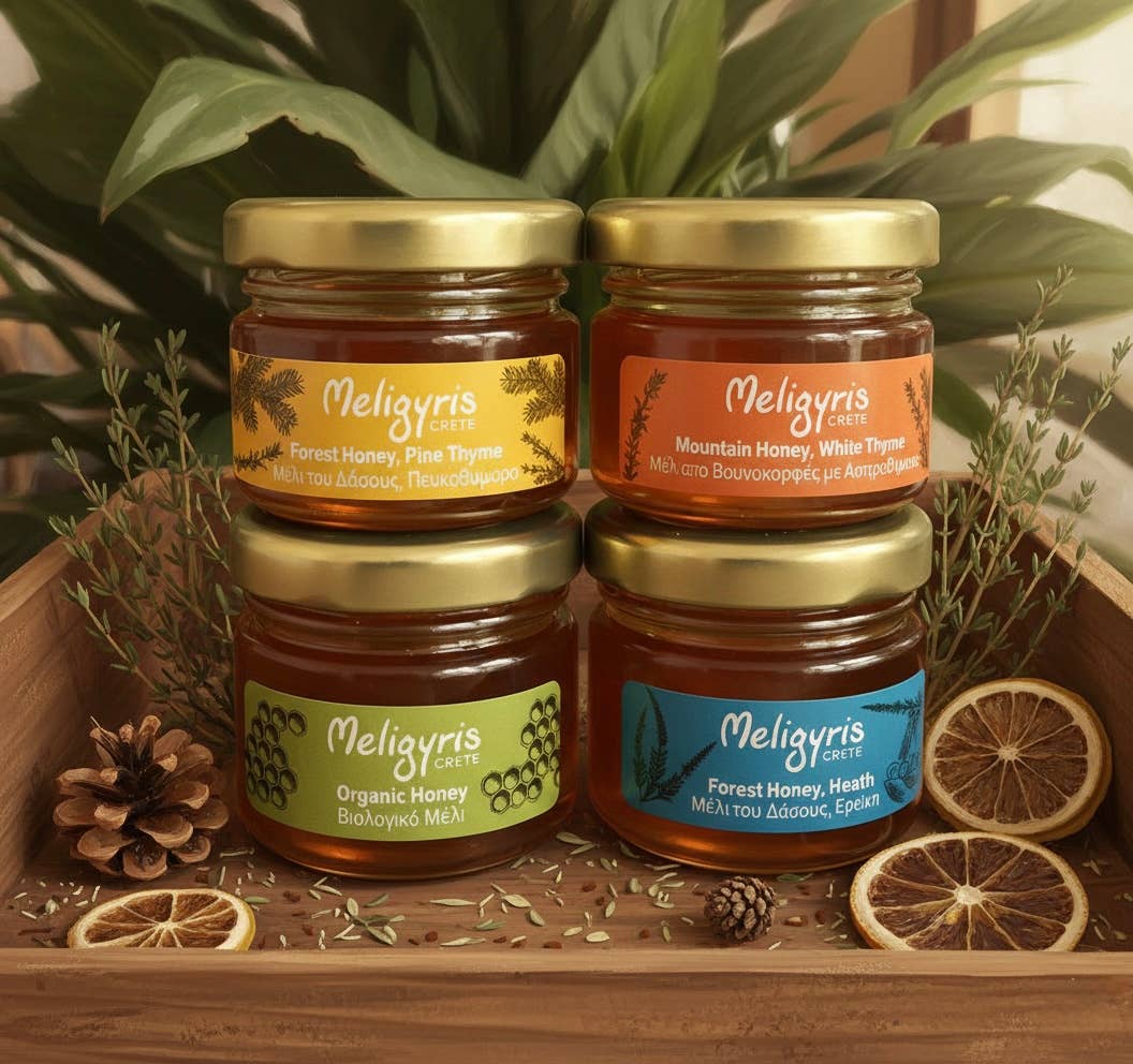 ALETA FARMS - Wholesale Honey - 4 Seasons Raw Greek Honey Gift Box – 4 Mini Jars (30g Each)6