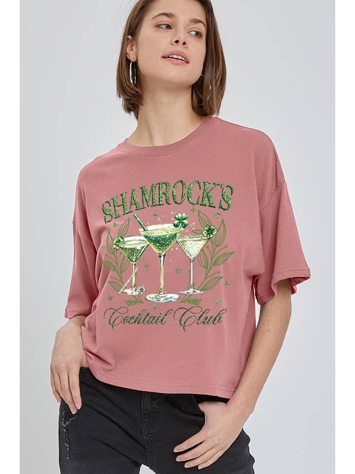 COLORBEAR - Wholesale T-Shirt (Graphic) - Unisex - Shamrock's Cocktail Club Graphic Relaxed Crop Top