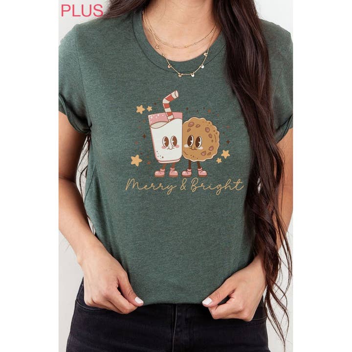Maglietta con stampa Merry and Bright Milk and Cookie PLUS per la vendita all'ingrosso da parte di Kissed Apparel