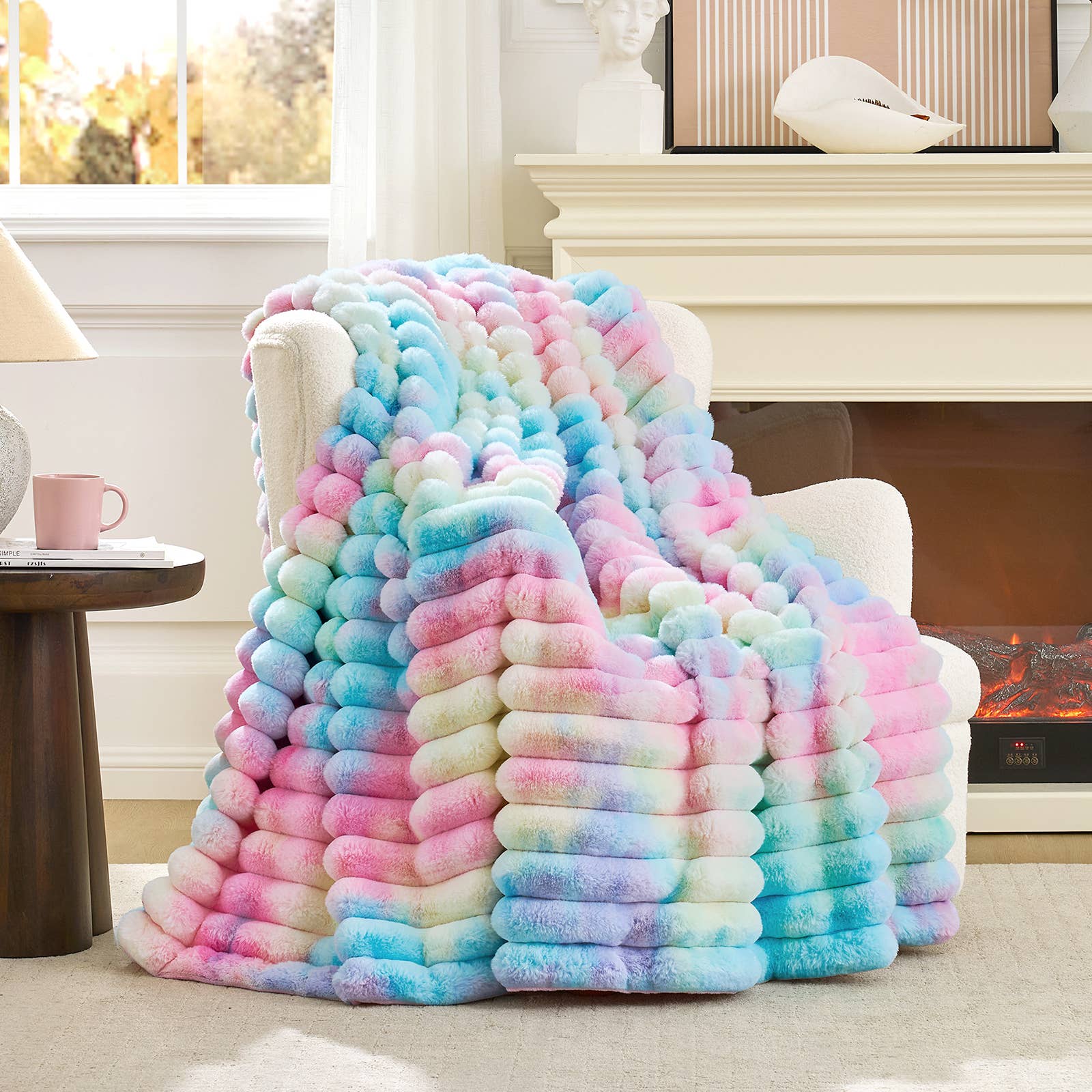 DreamValley - Wholesale Throw Blanket - CB Striped Faux Fur Warm Plush Throw Blanket, Tie-dye Color16