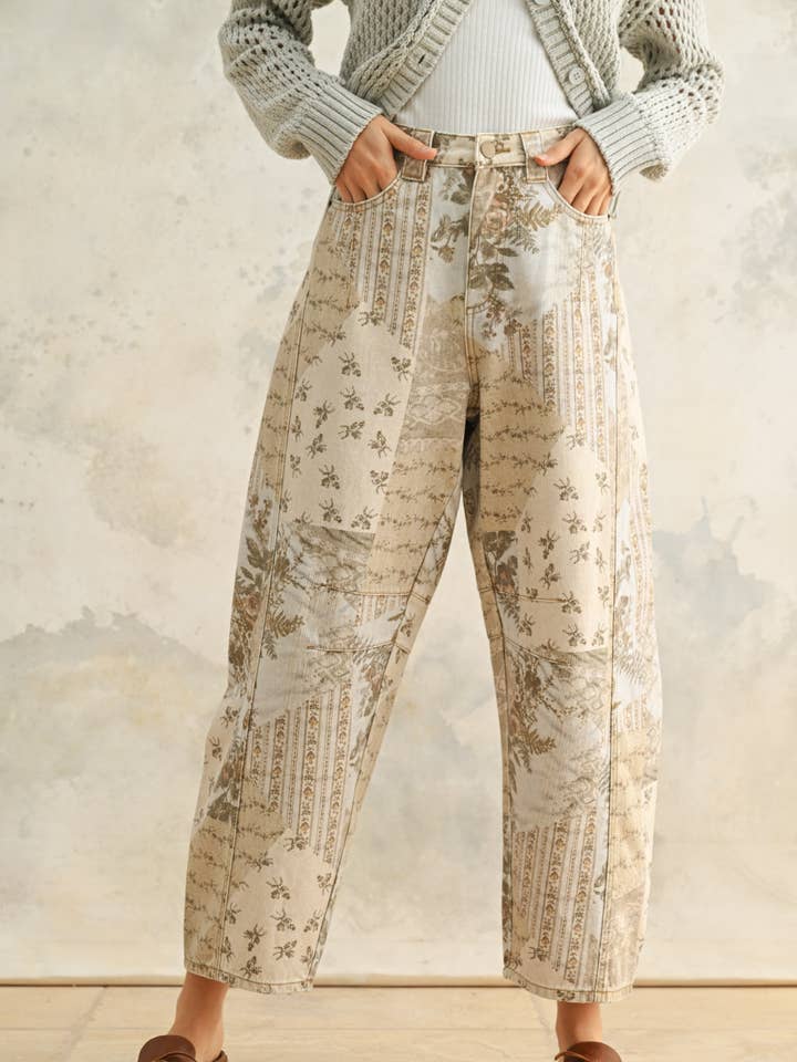 P5052 MULTI PRINTED BARREL PANTS for wholesale on Faire