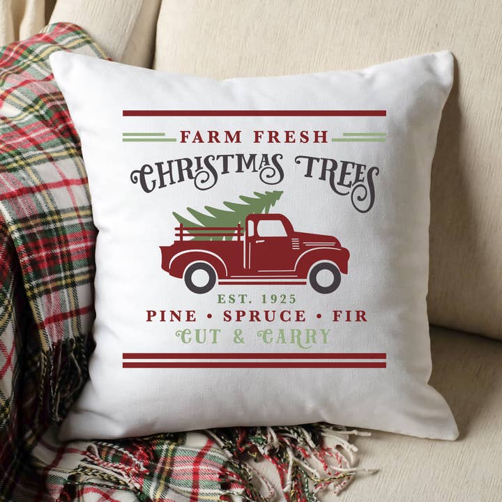 Farm Fresh Christmas Trees with Truck Square Pillow Cover for wholesale by Wild & Untamed Designs