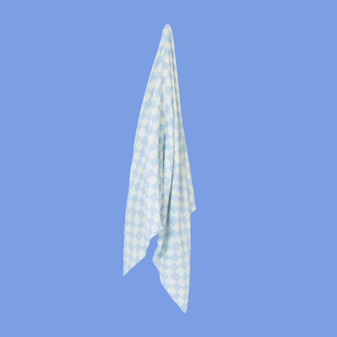 Golden Child - Wholesale Swaddle - Baby -  Wavy Baby Checked Organic Cotton Baby Swaddle - Ocean2