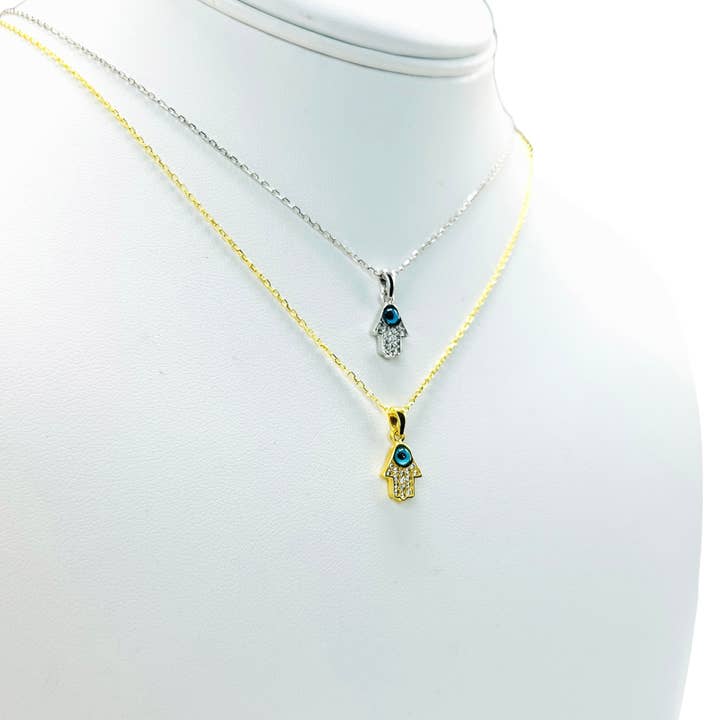 Loli - Vendita all'ingrosso Collana con ciondolo/pendaglio - Collana Hamsa Mini Evil Eye in argento sterling 9252