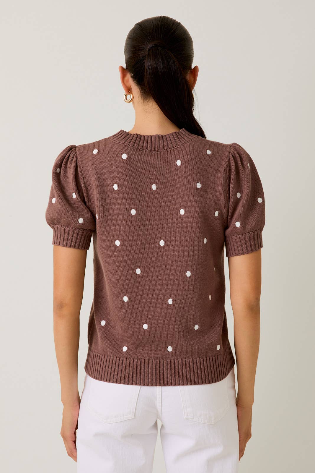 Sunday Edition - Wholesale Knit Sweater - Women's - ROUND NECK PUFF SHORT SLEEVE "POLKA DOT" EMBROIDERED SWEATER39