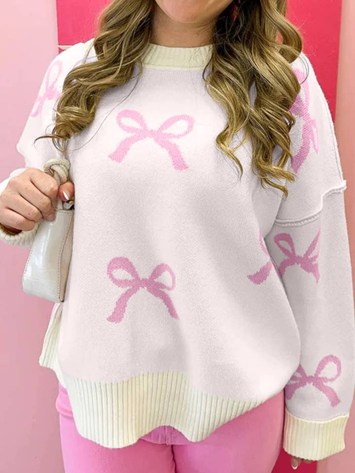 Lässiger Pullover mit Schleifenmuster und sichtbaren Nähten für den Großhandel von Follow Your Arrow