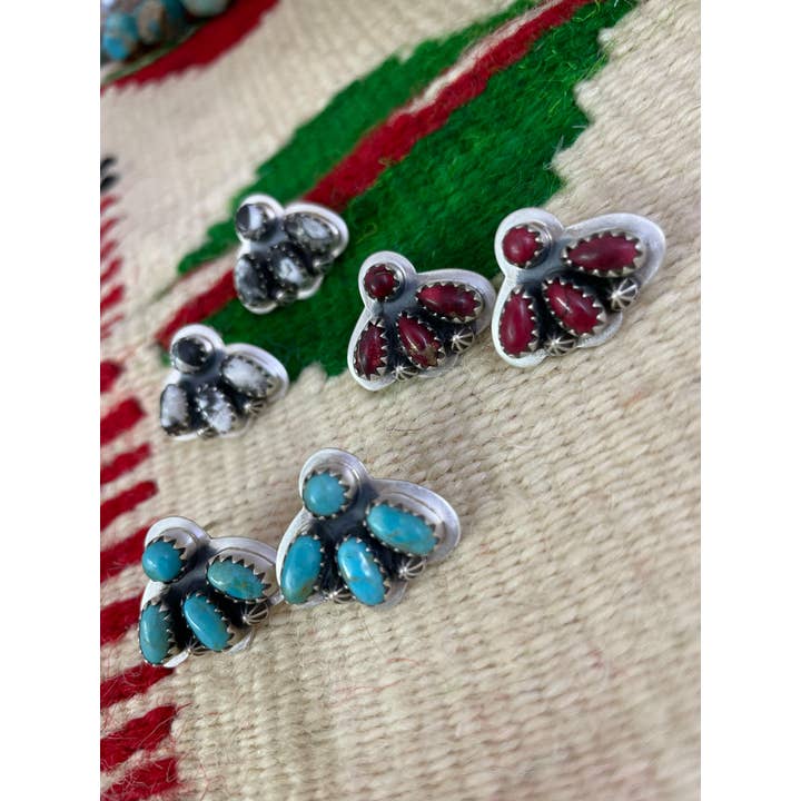 Nizhonitradersllc - Wholesale Stud/Post Earrings - Handmade Sterling Silver Red Rose Dahlia, White Buffalo, Kingman Turquoise Post Earrings, Signed Nizhoni3