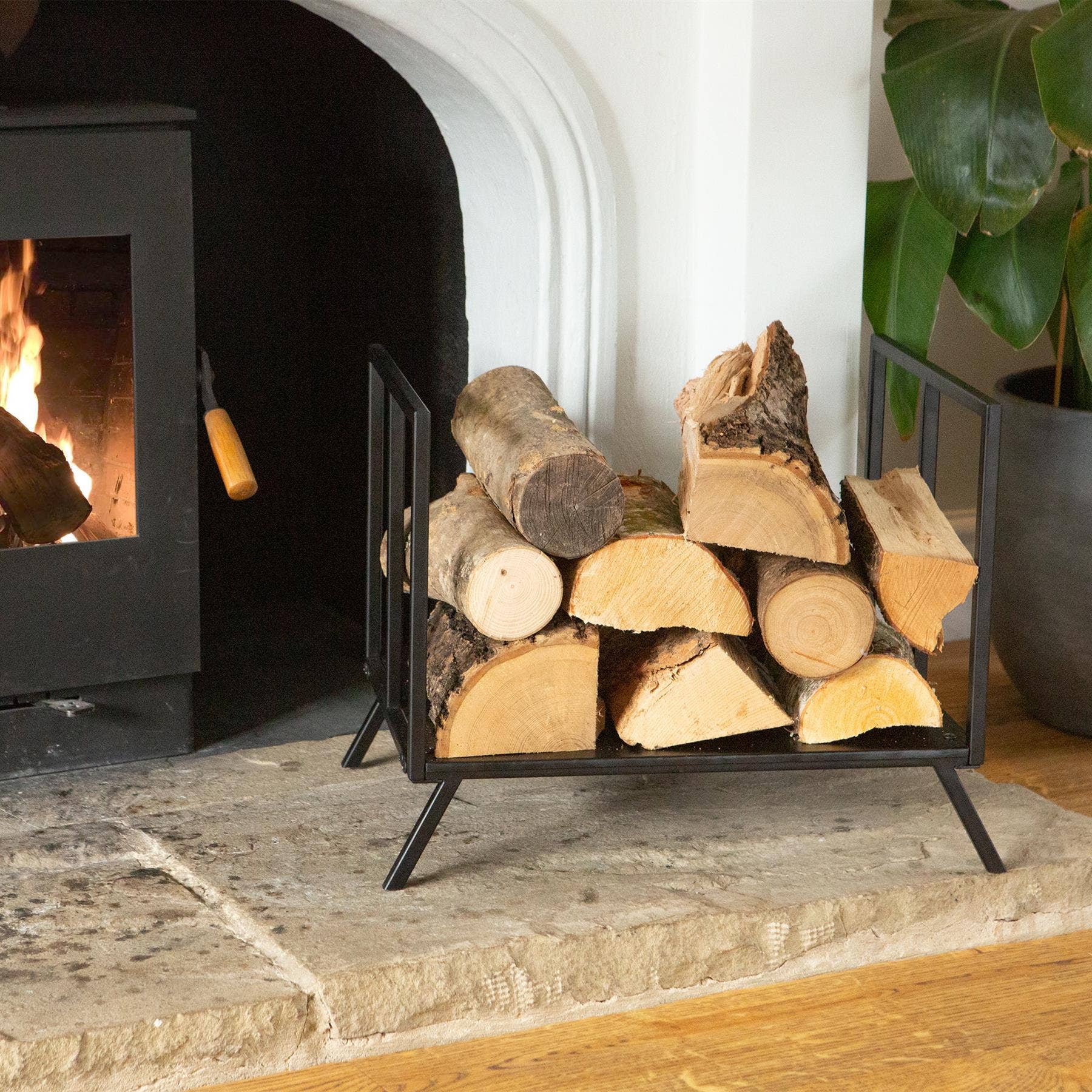 Rinkit Ltd - Wholesale Fireplace Screen - Black Fireside Log Storage Rack - By Hammer & Tongs2