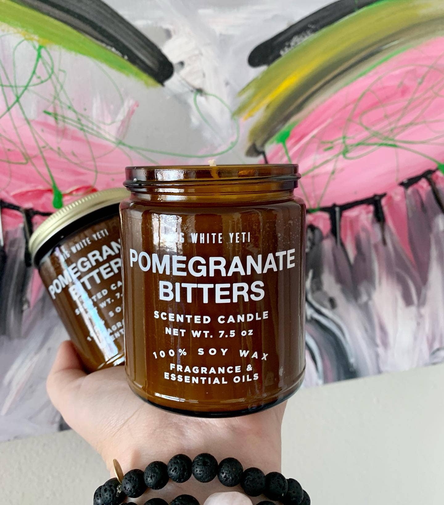 Big White Yeti - Wholesale Jar/Filled Candle - Pomegranate Bitters Soy Candle- 8oz Amber Jar1