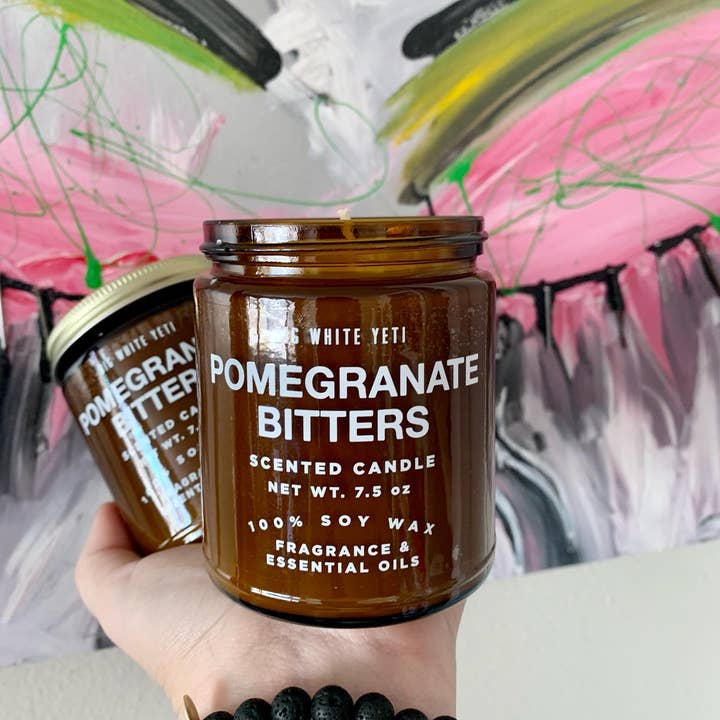 Big White Yeti - Wholesale Jar/Filled Candle - Pomegranate Bitters Soy Candle- 8oz Amber Jar1