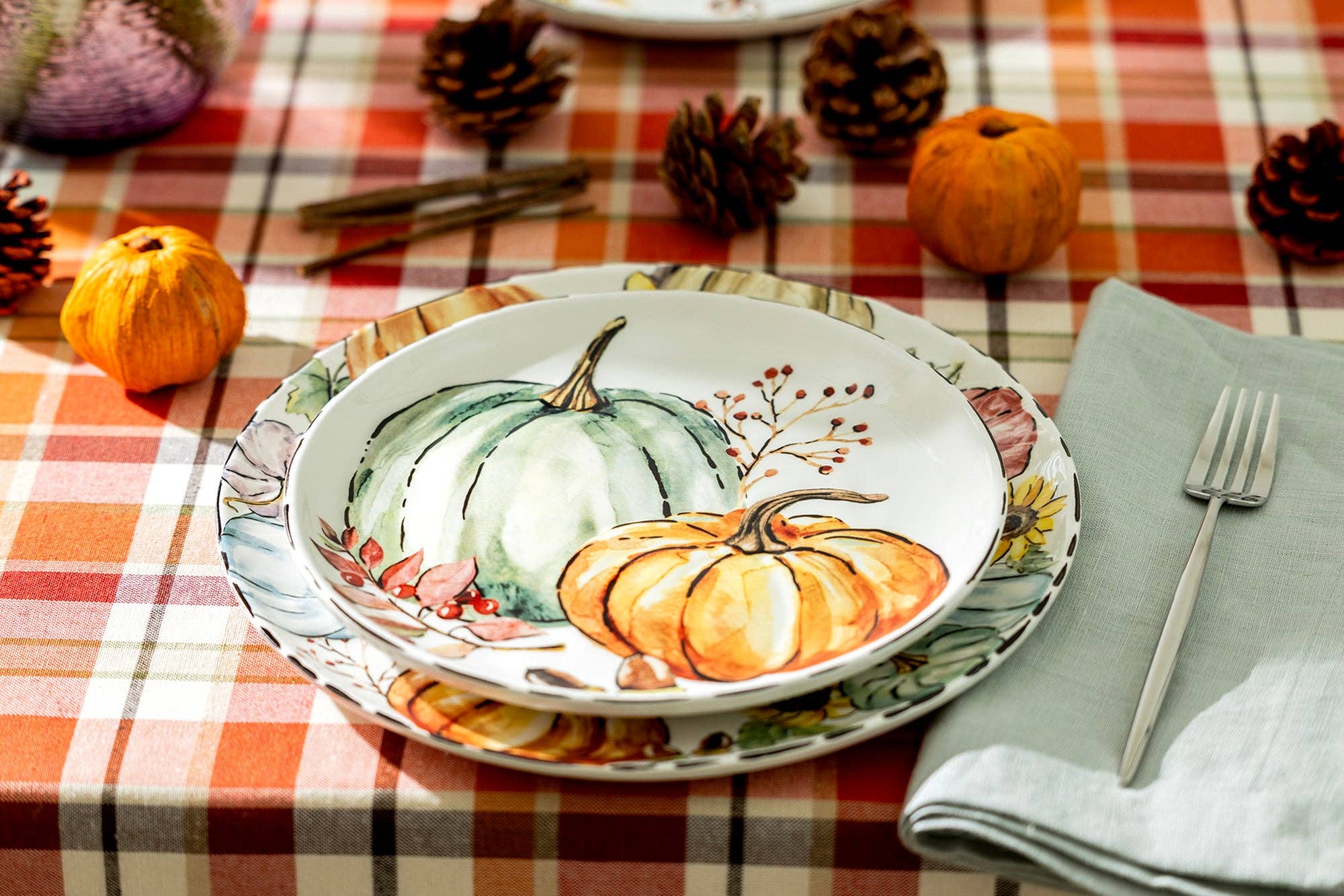Grace Teaware - Wholesale Salad Plate - Fall Pumpkins with Holly and Acorns Dessert / Salad Plate1