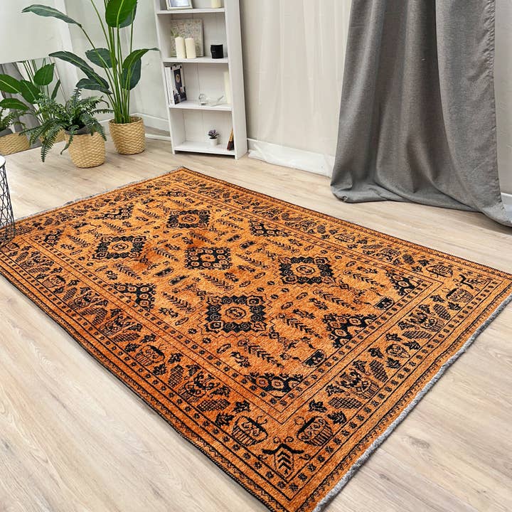 Alfombras lavables vintage de color naranja negro para venta al por mayor de Alfa Rich Inc