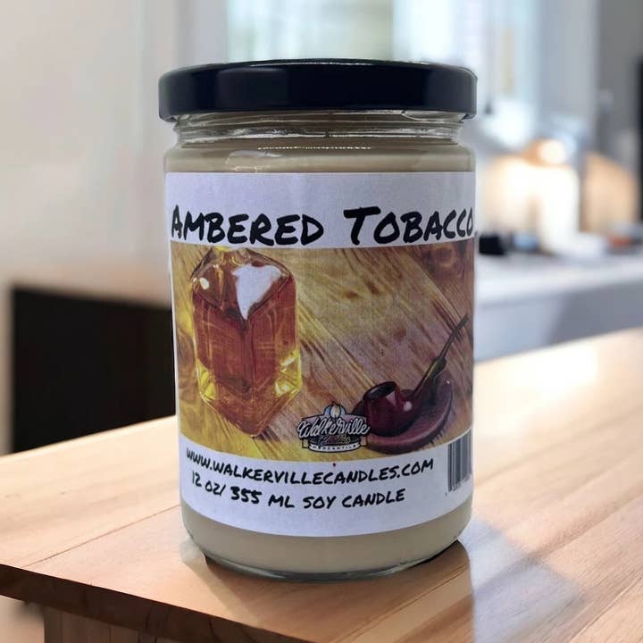 Ambered Tobacco 12 oz Coconut Eco-friendly Soy Candle for wholesale by Walkerville Candles